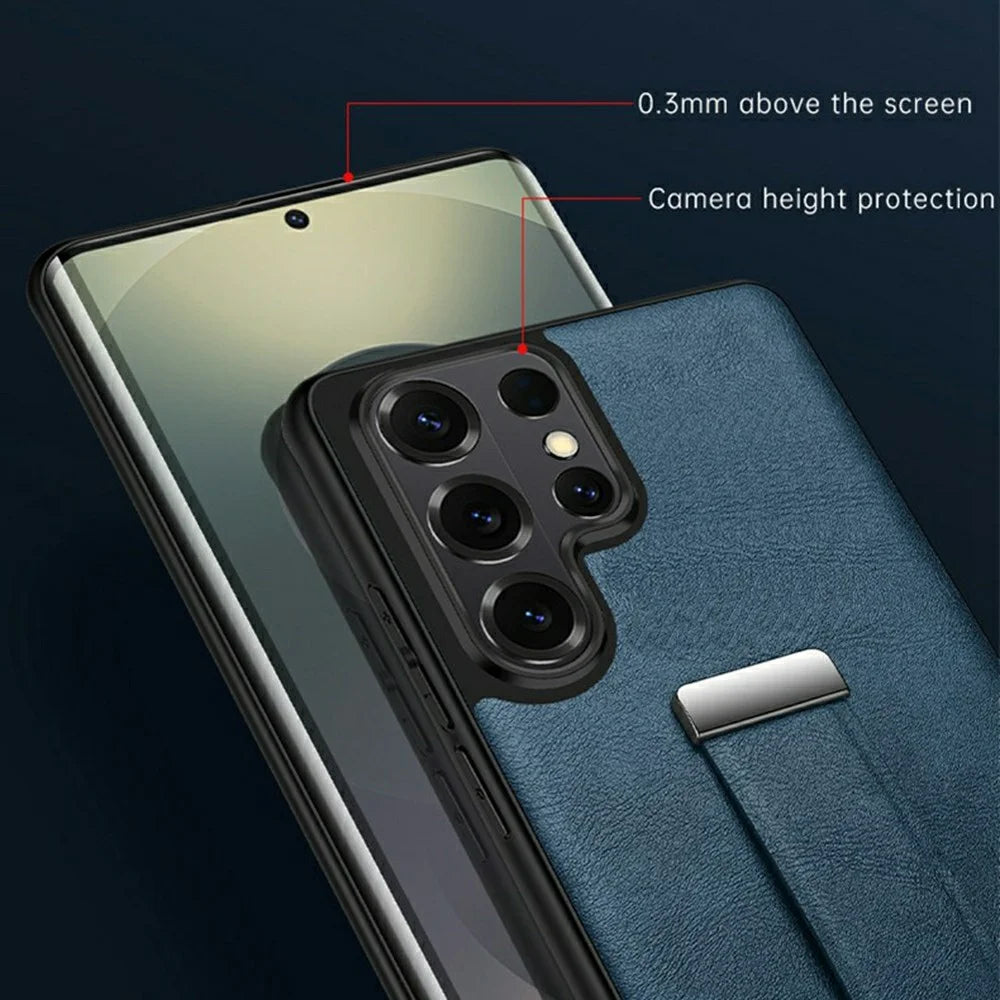 SULADA Fashion Series for Samsung Galaxy S26 Ultra Case Wristband Kickstand Leather Back Phone Cover - Blue - 5