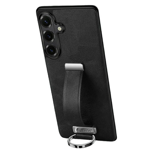 SULADA Fashion Series for Samsung Galaxy S26+ Case Wristband Kickstand Leather Back Phone Cover - Black - 1