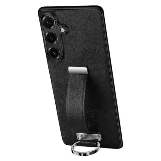 SULADA Fashion Series for Samsung Galaxy S26+ Case Wristband Kickstand Leather Back Phone Cover - Black - 1