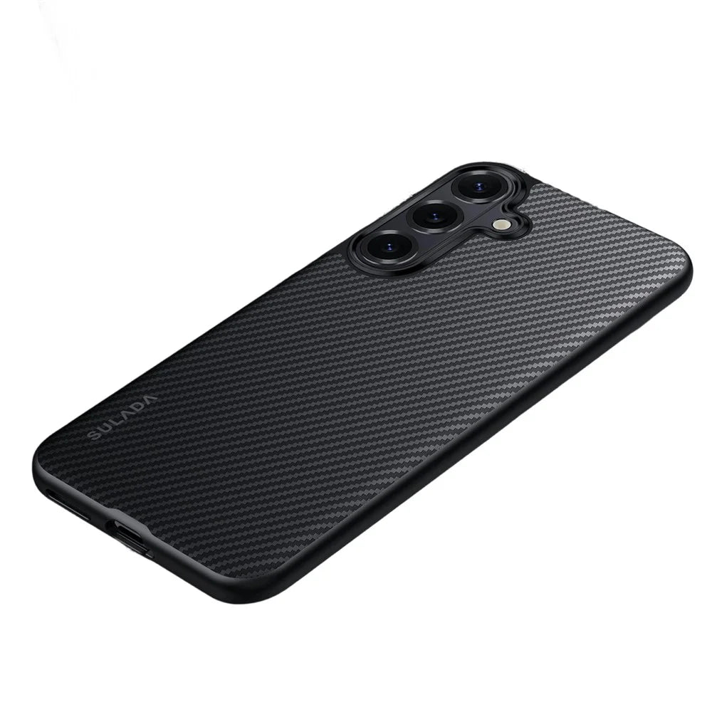 SULADA For Samsung Galaxy S26 Magnetic Case Metal Lens Frame PU+TPU Phone Cover - Black - 1