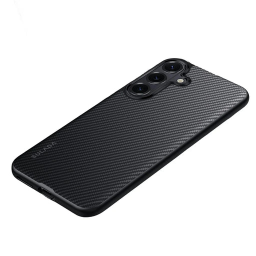 SULADA For Samsung Galaxy S26 Magnetic Case Metal Lens Frame PU+TPU Phone Cover - Black - 1