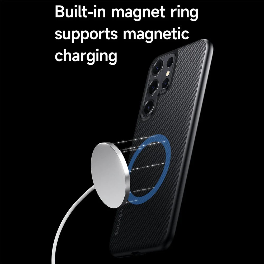 SULADA For Samsung Galaxy S26 Ultra Magnetic Case Metal Lens Frame PU+TPU Phone Cover - Black - 3
