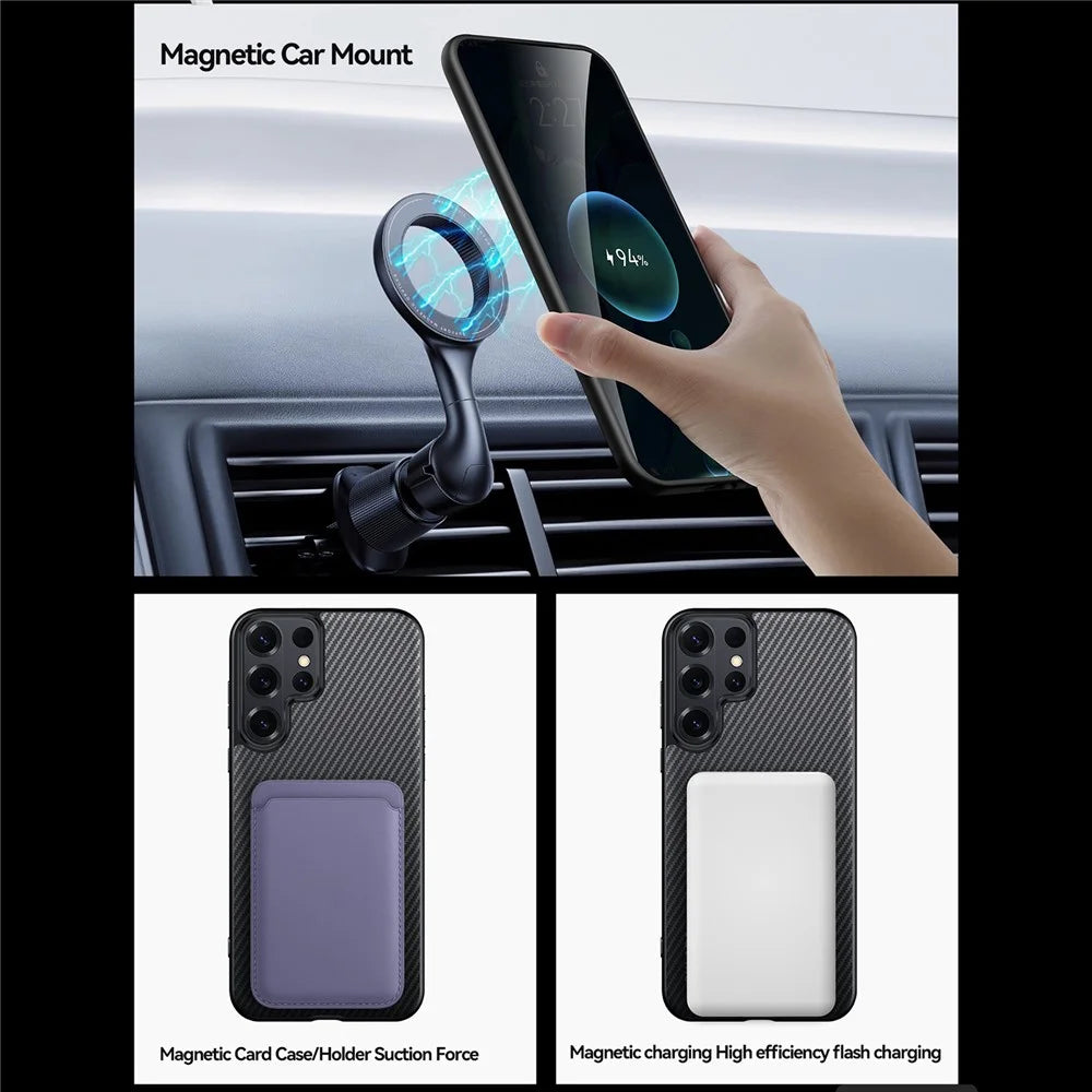 SULADA For Samsung Galaxy S26 Ultra Magnetic Case Metal Lens Frame PU+TPU Phone Cover - Black - 5