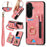 For Samsung Galaxy S26+ Retro PU Leather Case Phone Cover with RFID Blocking Card Holder  /  Ring Holder - Pink - 1