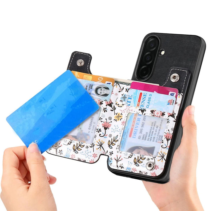 For Samsung Galaxy S26 Leather Phone Cover with RFID Blocking Zipper Card Bag Kickstand - Black - 2
