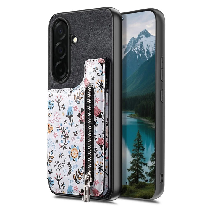 For Samsung Galaxy S26 Leather Phone Cover with RFID Blocking Zipper Card Bag Kickstand - Black - 4