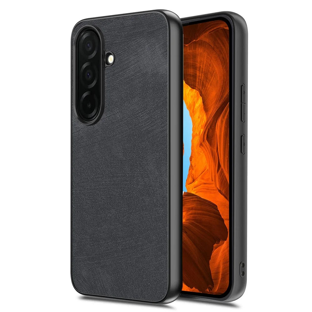 For Samsung Galaxy S26+ Case Shockproof Slim Retro Leather Phone Back Cover - Black - 1