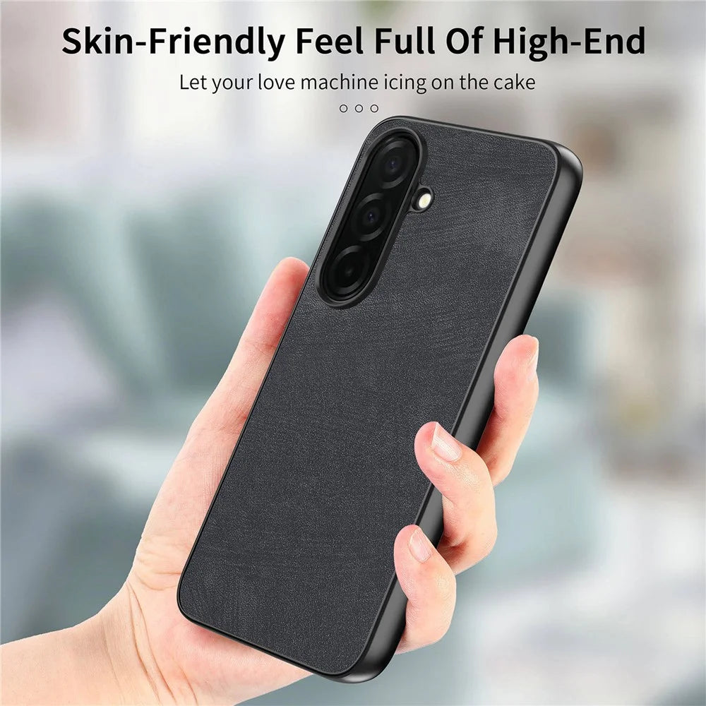 For Samsung Galaxy S26+ Case Shockproof Slim Retro Leather Phone Back Cover - Black - 4