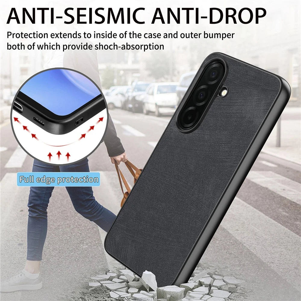 For Samsung Galaxy S26+ Case Shockproof Slim Retro Leather Phone Back Cover - Black - 5
