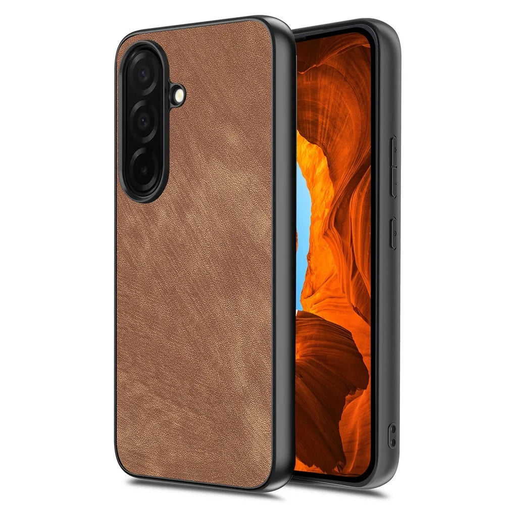 For Samsung Galaxy S26 Case Shockproof Slim Retro Leather Phone Back Cover - Brown - 1