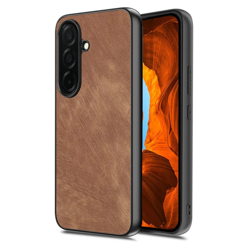 For Samsung Galaxy S26 Case Shockproof Slim Retro Leather Phone Back Cover - Brown - 1
