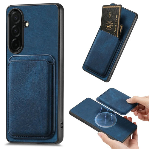 For Samsung Galaxy S26+ Magnetic Case Retro Leather + TPU Phone Cover with Detachable Card Slot - Blue - 1