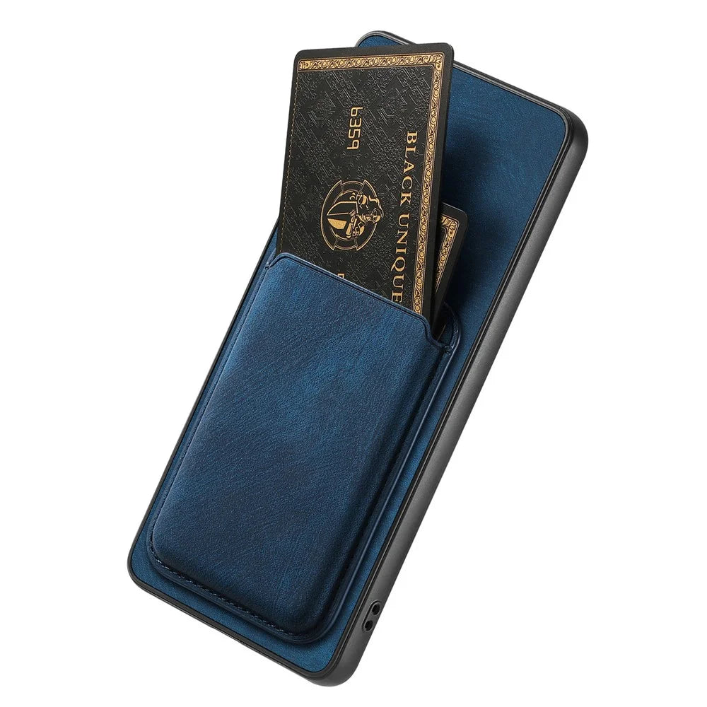 For Samsung Galaxy S26+ Magnetic Case Retro Leather + TPU Phone Cover with Detachable Card Slot - Blue - 4