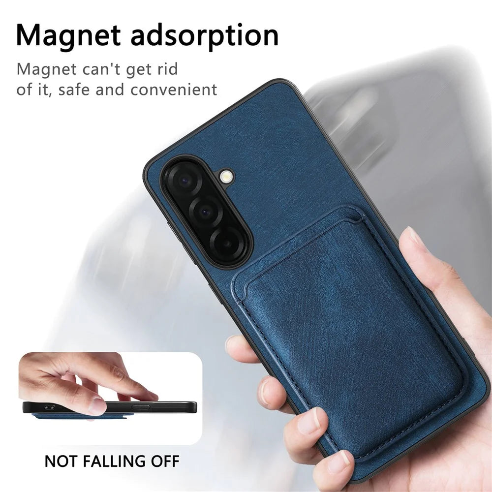 For Samsung Galaxy S26+ Magnetic Case Retro Leather + TPU Phone Cover with Detachable Card Slot - Blue - 5