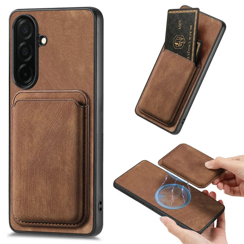 For Samsung Galaxy S26 Magnetic Case Retro Leather + TPU Phone Cover with Detachable Card Slot - Brown - 1