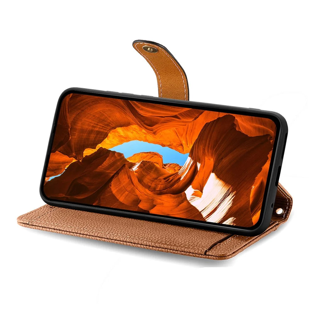 For Samsung Galaxy S26+ Case RFID Blocking Zipper Pocket Leather Wallet Phone Cover with Strap - Brown - 3