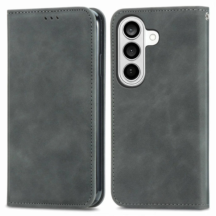 For Samsung Galaxy S26+ Leather Case with Card Holder Magnetic Absorption Phone Cover - Grey - 1