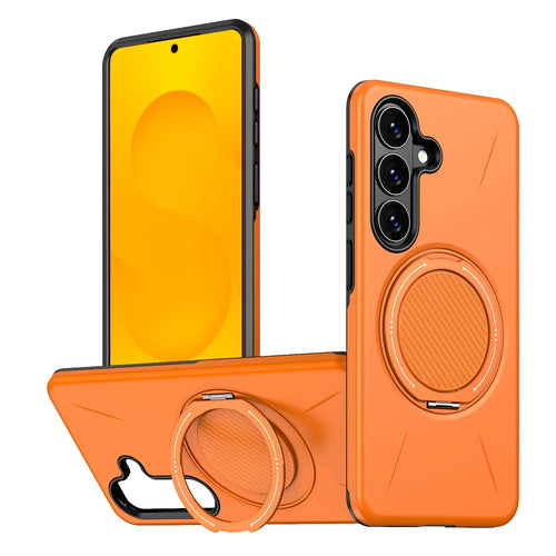 For Samsung Galaxy S26+ Magnetic Case Rotating Kickstand TPU + PC Phone Cover - Orange - 1