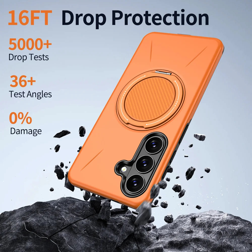 For Samsung Galaxy S26+ Magnetic Case Rotating Kickstand TPU + PC Phone Cover - Orange - 4