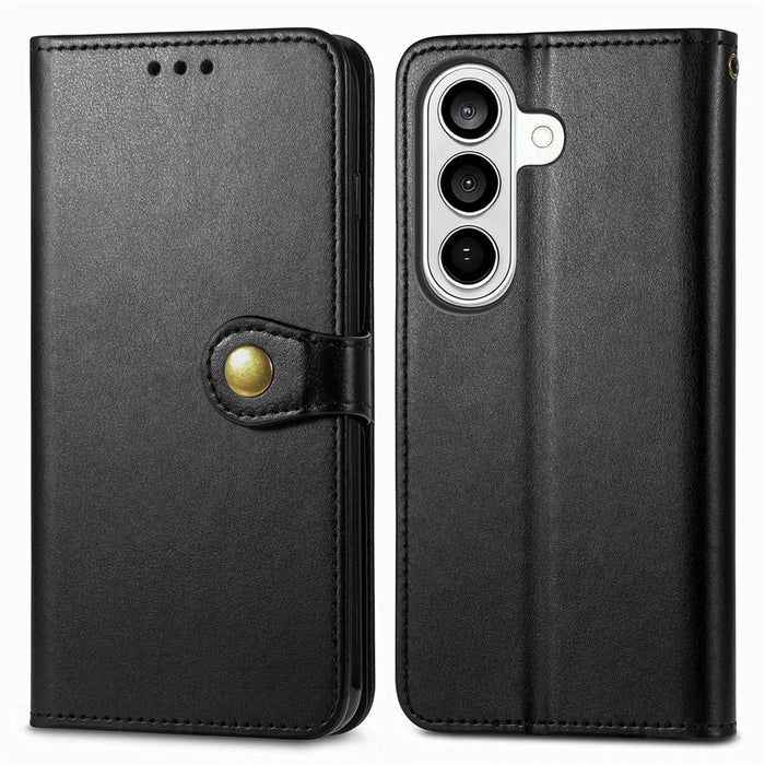For Samsung Galaxy S26 Case Wallet Stand Leather Phone Cover with Wrist Strap - Black - 1