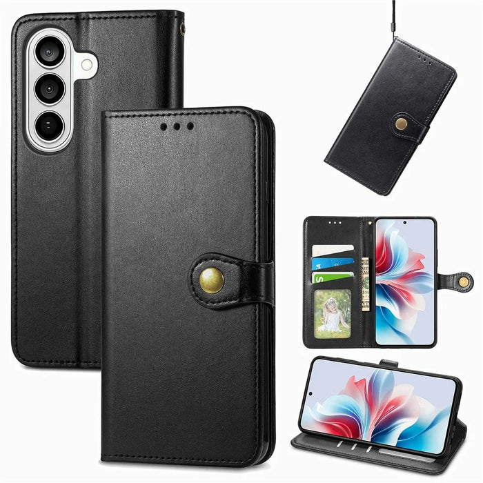 For Samsung Galaxy S26 Case Wallet Stand Leather Phone Cover with Wrist Strap - Black - 4