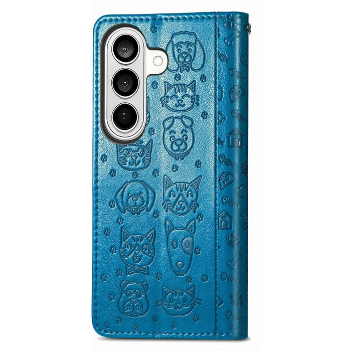 For Samsung Galaxy S26 Case Flip Wallet Leather Phone Cover with Cute Cat Dog Pattern - Blue - 6