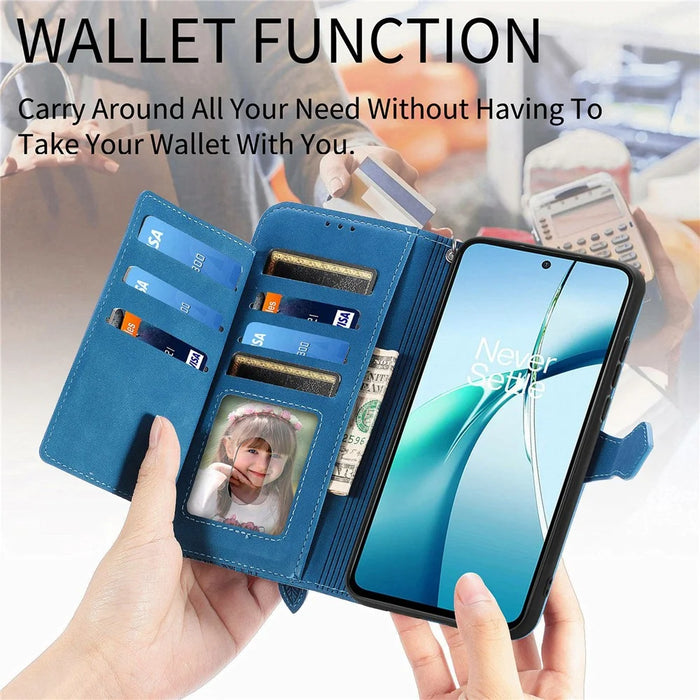 For Samsung Galaxy S26 Zipper Wallet Case with Strap Flower Imprint PU Leather Phone Cover - Pink - 7