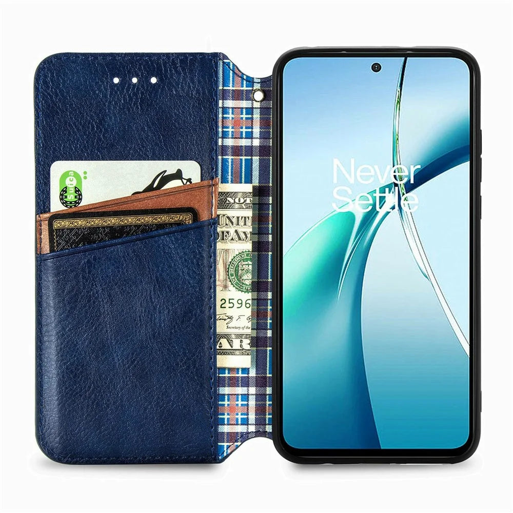 For Samsung Galaxy S26 Case Rhombus Imprint PU Leather Wallet Phone Cover - Blue - 2