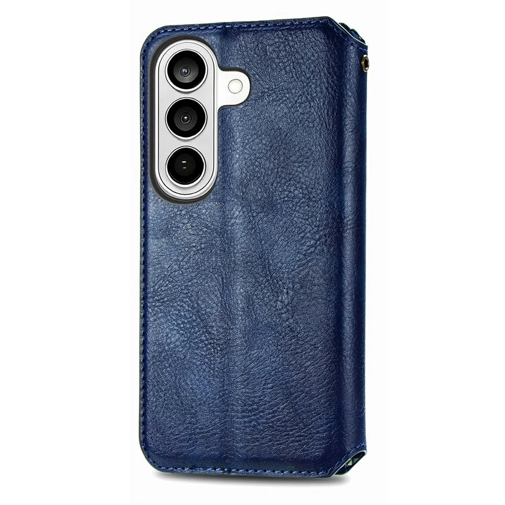 For Samsung Galaxy S26 Case Rhombus Imprint PU Leather Wallet Phone Cover - Blue - 6