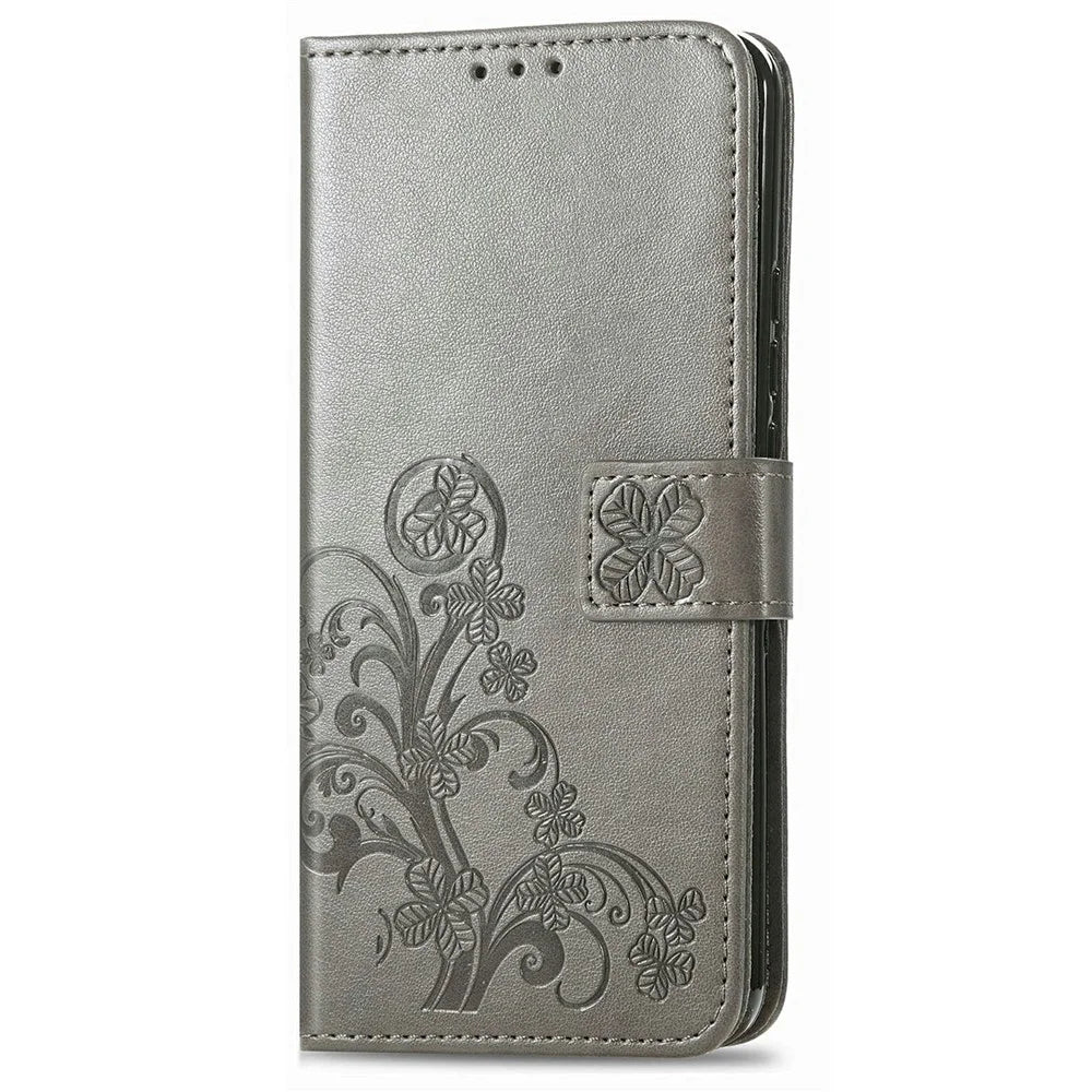 For Samsung Galaxy S26+ Leather Case Four-Leaf Clover Wallet Phone Cover - Grey - 5