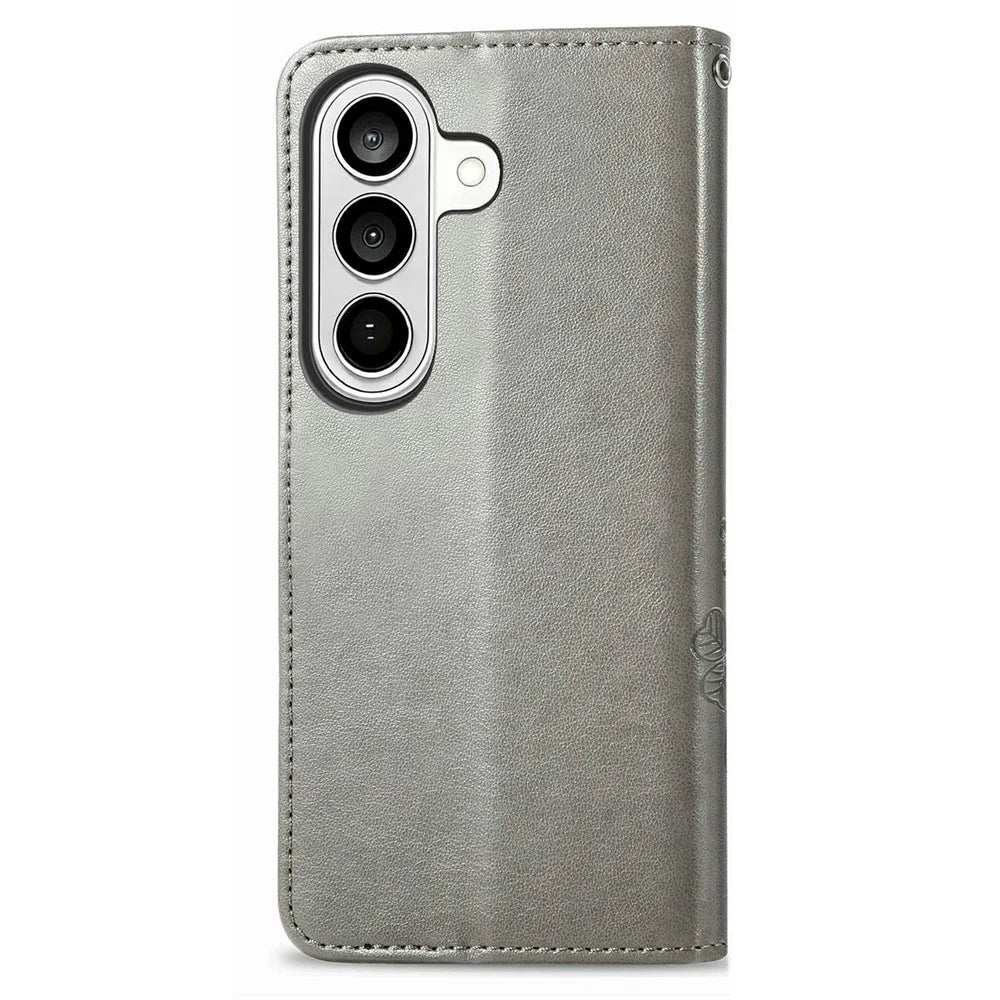 For Samsung Galaxy S26+ Leather Case Four-Leaf Clover Wallet Phone Cover - Grey - 6