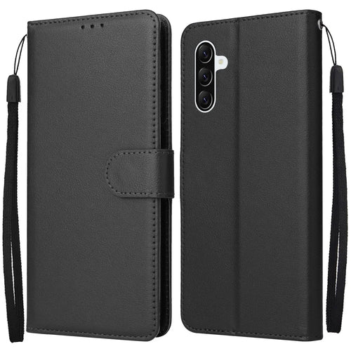 For Samsung Galaxy A57 5G Case Wallet Stand PU Leather Phone Cover with Wrist Strap - Black - 1