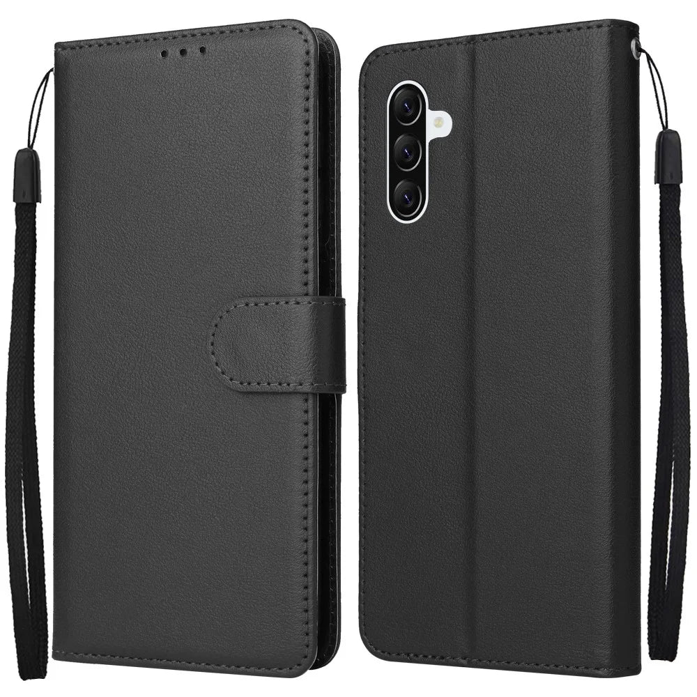 For Samsung Galaxy A57 5G Case Wallet Stand PU Leather Phone Cover with Wrist Strap - Black - 1