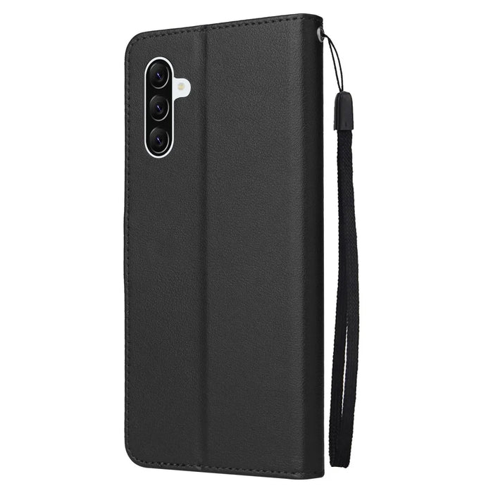 For Samsung Galaxy A57 5G Case Wallet Stand PU Leather Phone Cover with Wrist Strap - Black - 6