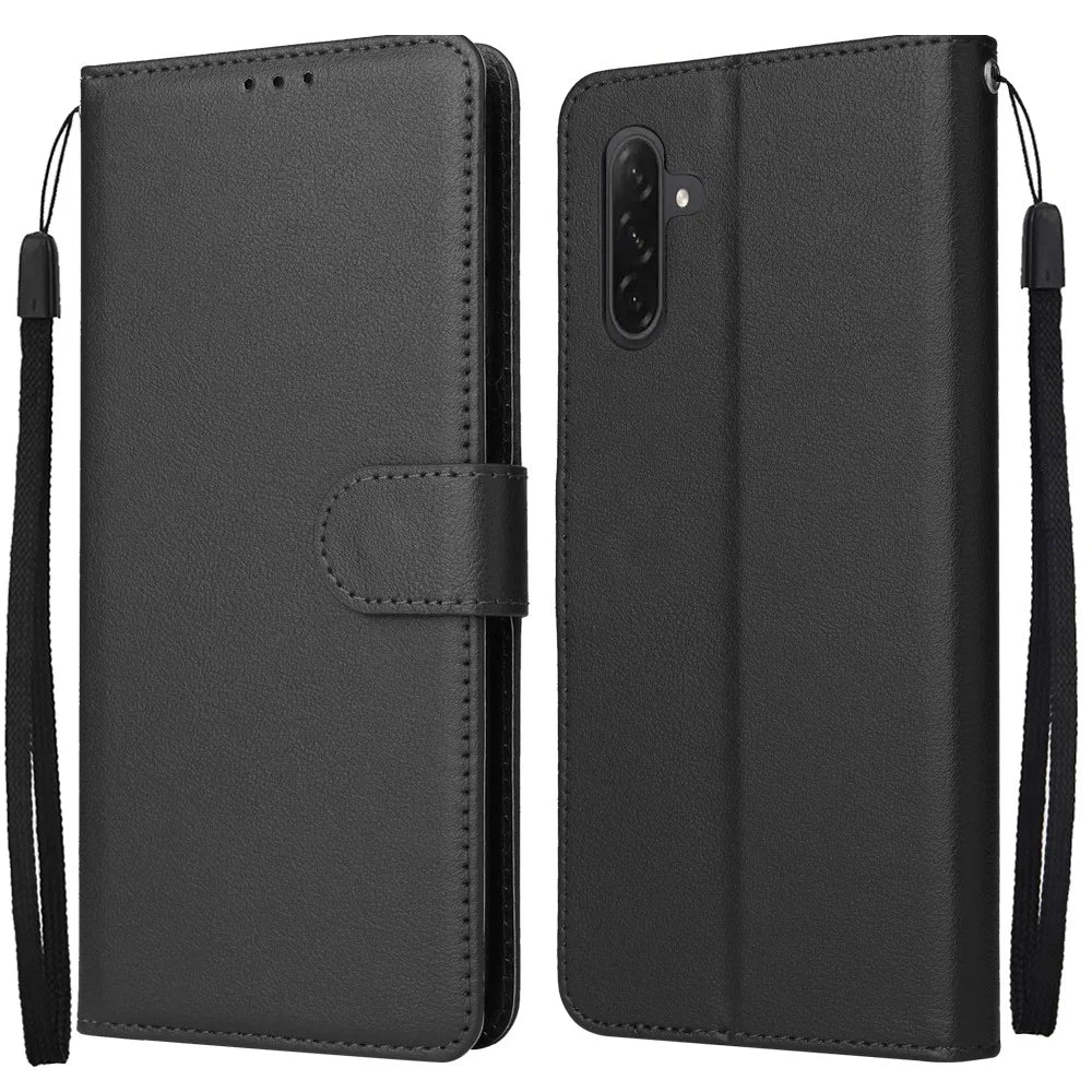 Wallet Stand Case For Samsung Galaxy A18 5G / A17 5G / A17 4G / A26 5G / A16 5G / A16 4G PU Leather Phone Cover with Wrist Strap - Black - 1