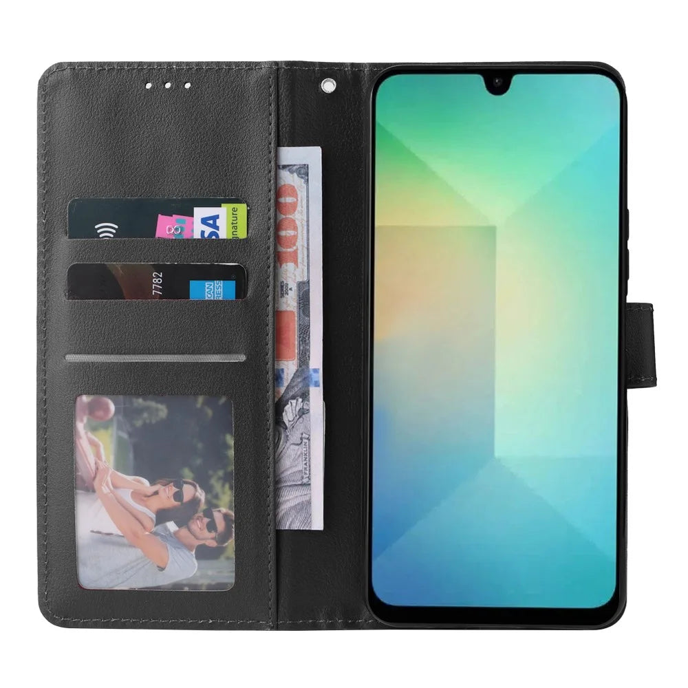 Wallet Stand Case For Samsung Galaxy A18 5G / A17 5G / A17 4G / A26 5G / A16 5G / A16 4G PU Leather Phone Cover with Wrist Strap - Black - 3