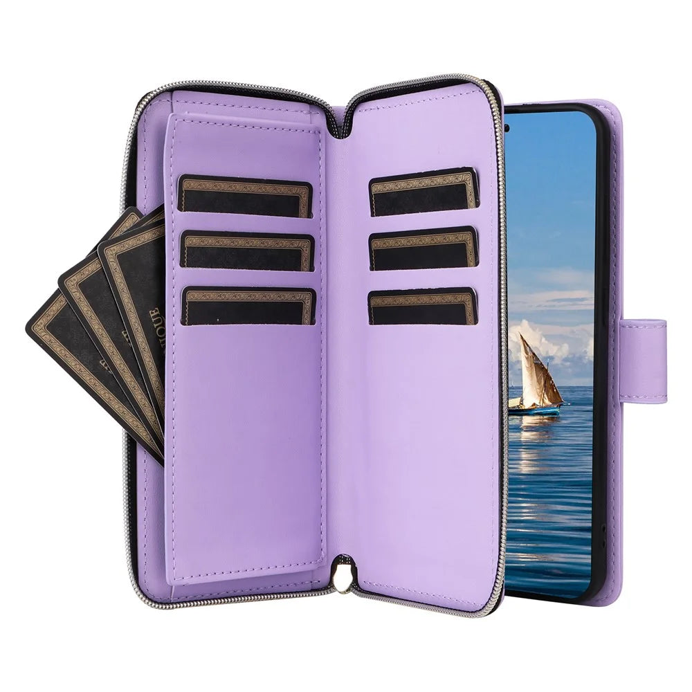 For Samsung Galaxy S26+ Case Zipper Wallet Rhombus PU Leather Crossbody Phone Cover - Purple - 3