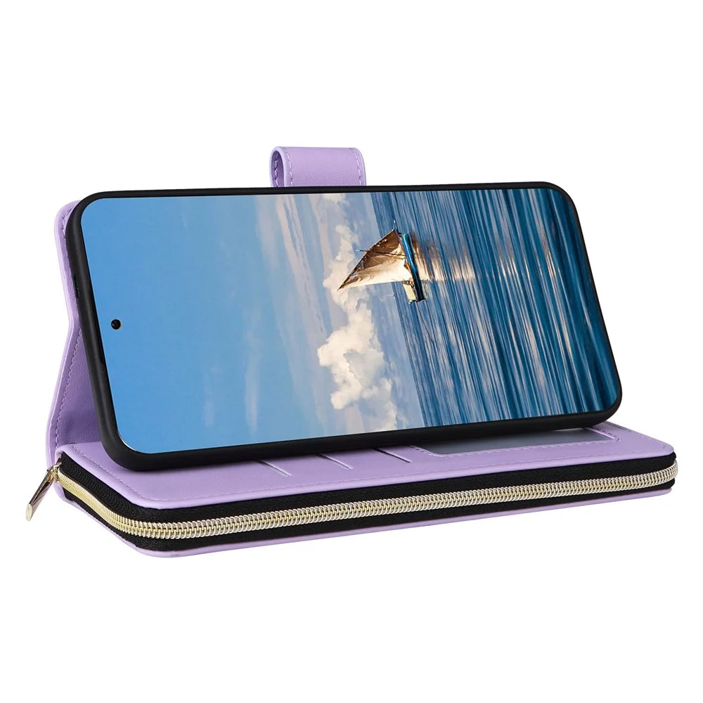 For Samsung Galaxy S26+ Case Zipper Wallet Rhombus PU Leather Crossbody Phone Cover - Purple - 4