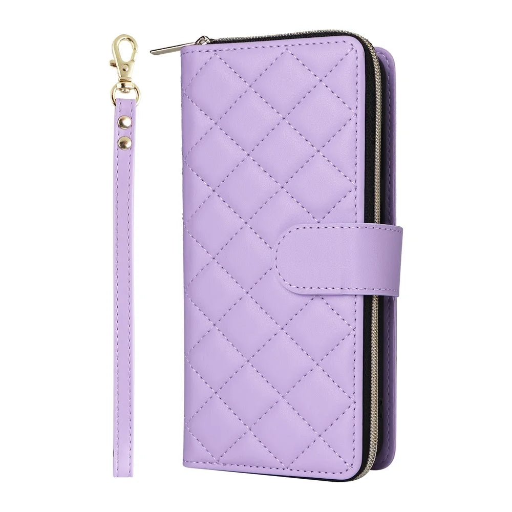 For Samsung Galaxy S26+ Case Zipper Wallet Rhombus PU Leather Crossbody Phone Cover - Purple - 7