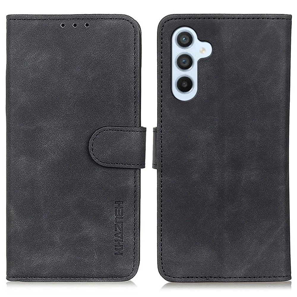 KHAZNEH For Samsung Galaxy S26+ Case PU Leather Retro Texture Phone Cover - Black - 1