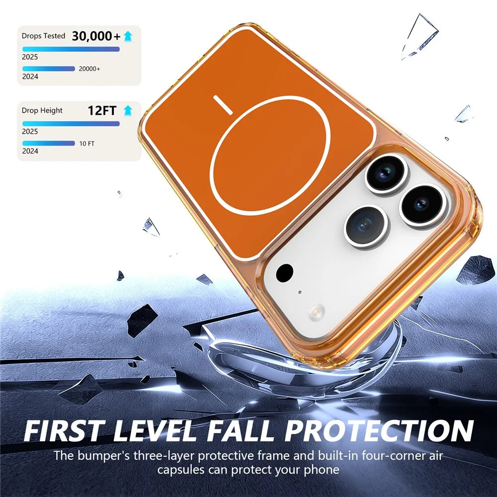 For iPhone 17 Pro Max Magnetic Case TPU + PC Shockproof Phone Cover - Transparent Orange - 2