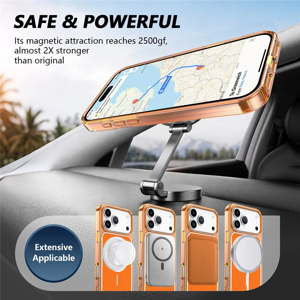 For iPhone 17 Pro Max Magnetic Case TPU + PC Shockproof Phone Cover - Transparent Orange - 4