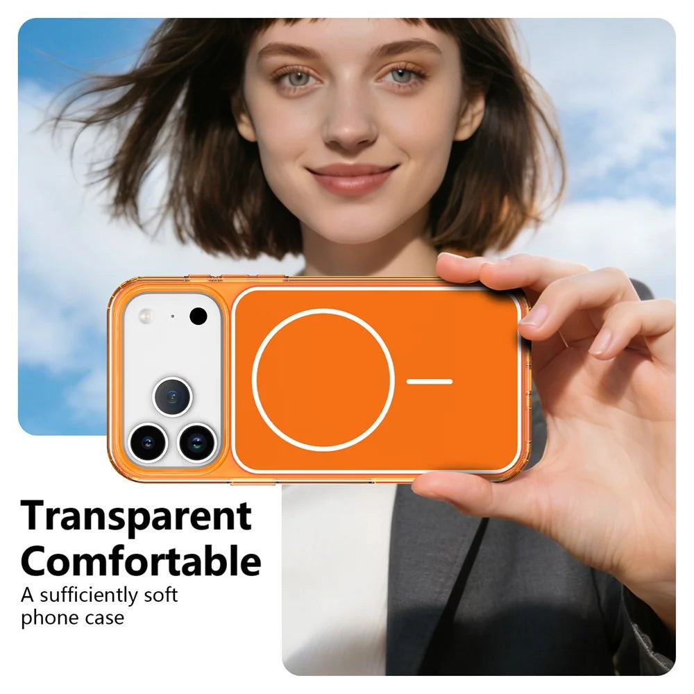For iPhone 17 Pro Max Magnetic Case TPU + PC Shockproof Phone Cover - Transparent Orange - 6