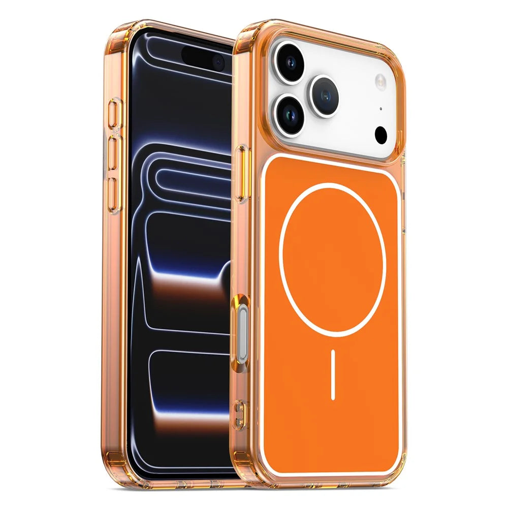 For iPhone 17 Pro Magnetic Case TPU + PC Shockproof Phone Cover - Transparent Orange - 1