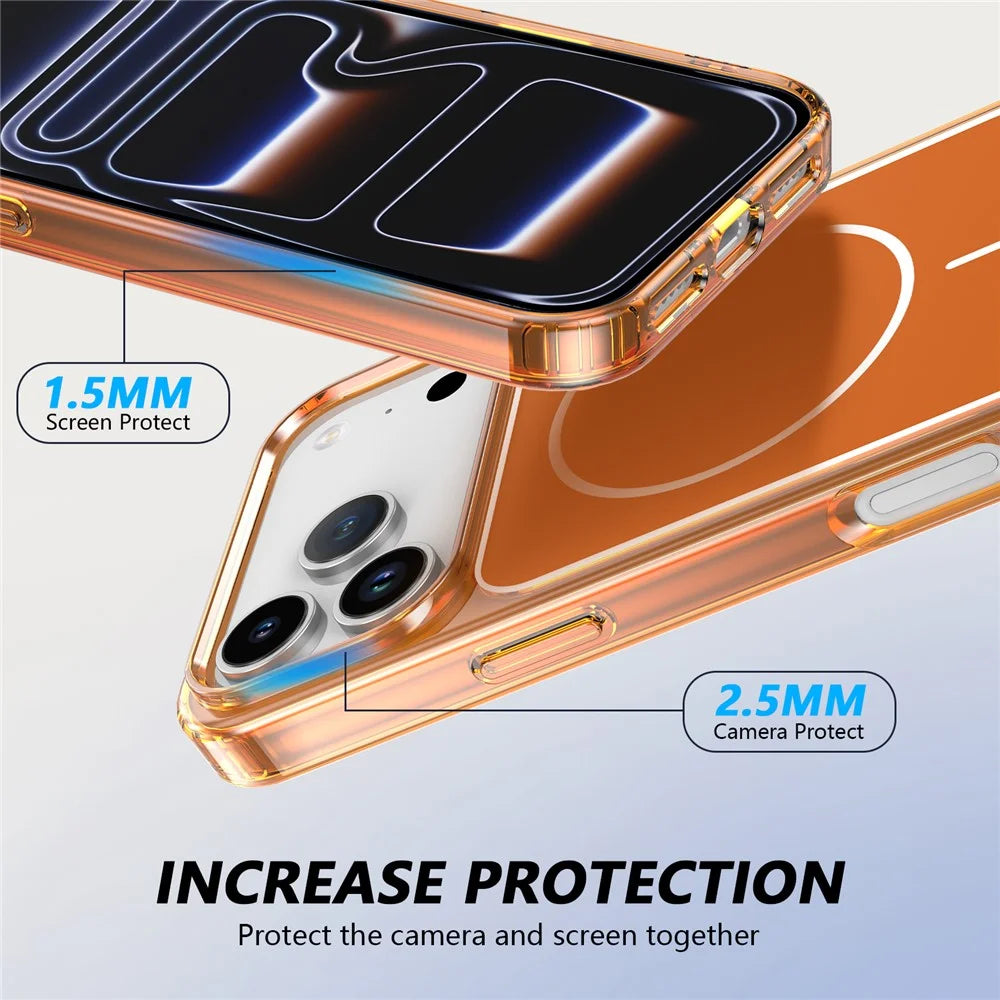 For iPhone 17 Pro Magnetic Case TPU + PC Shockproof Phone Cover - Transparent Orange - 3
