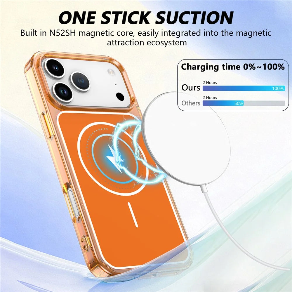 For iPhone 17 Pro Magnetic Case TPU + PC Shockproof Phone Cover - Transparent Orange - 5