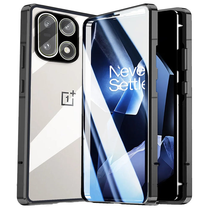 For OnePlus 15 5G Case Double-Sided Tempered Glass Metal Frame Phone Cover with Lens Protector - Black - 2
