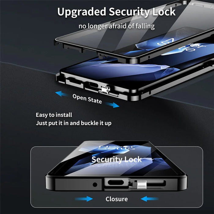 For OnePlus 15 5G Case Double-Sided Tempered Glass Metal Frame Phone Cover with Lens Protector - Black - 5