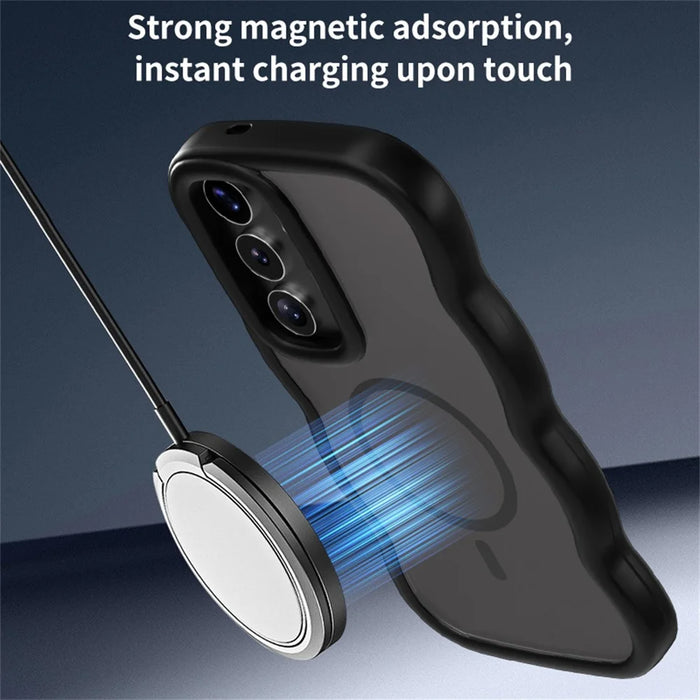 For Samsung Galaxy S26 Magnetic Case TPU + PC Phone Back Cover Skin Touch Wave Shape - Black - 5