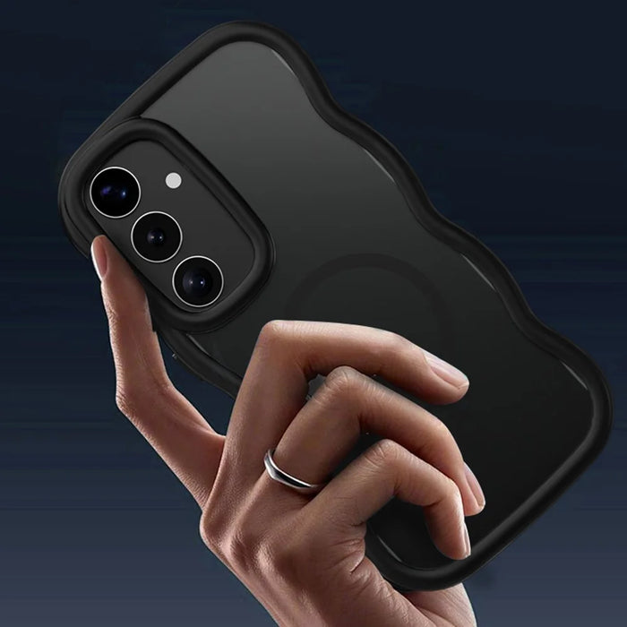 For Samsung Galaxy S26 Magnetic Case TPU + PC Phone Back Cover Skin Touch Wave Shape - Black - 6